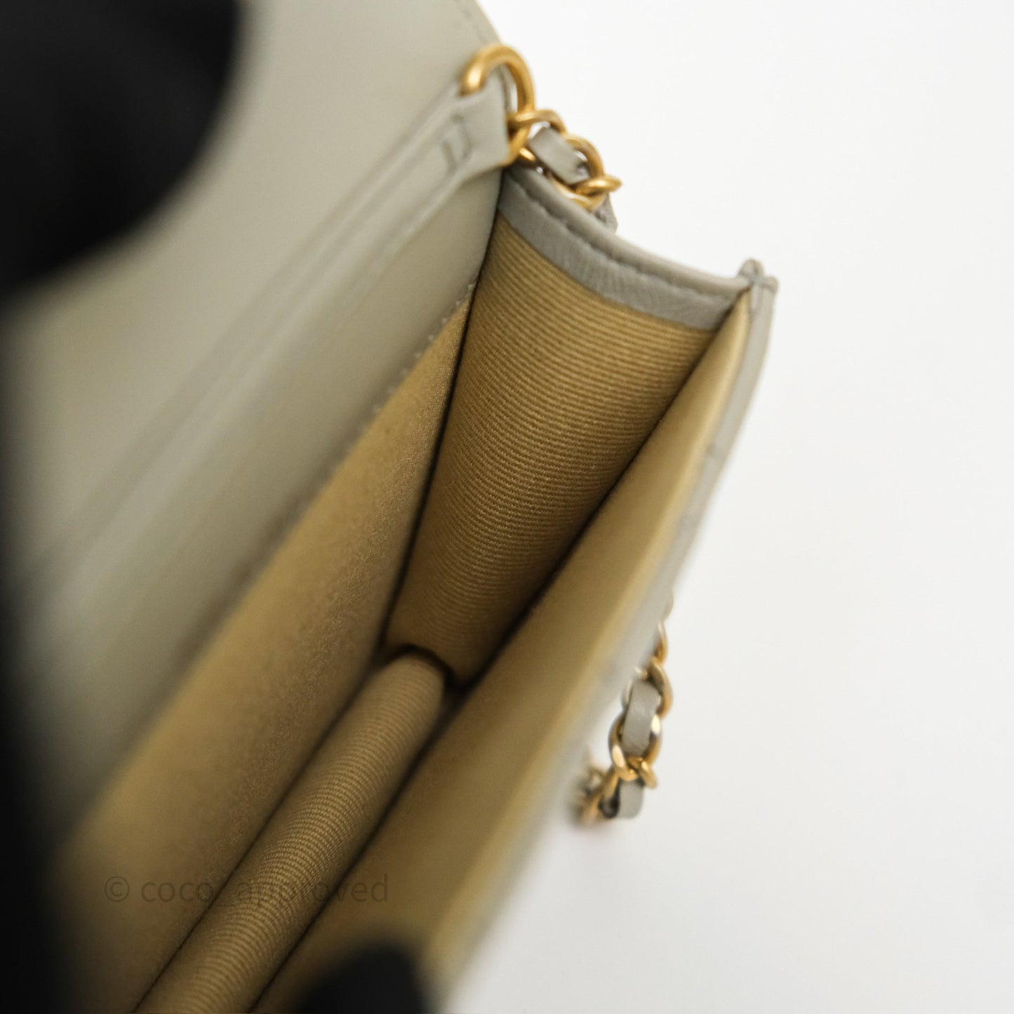 Chanel Pearl Crush Mini Clutch Belt Bag Grey Lambskin Aged Gold Hardware