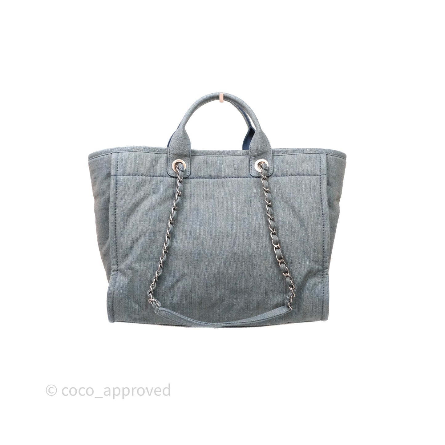 Chanel Large Deauville Tote Blue Washed Denim Matte Silver