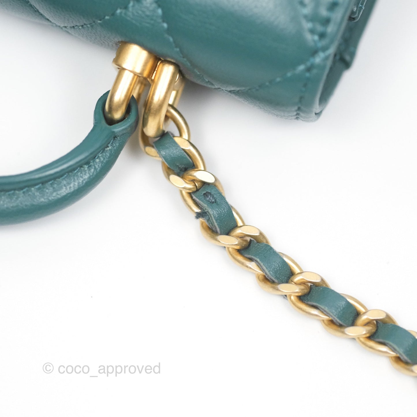 Chanel Mini Handle Clutch With Chain Green Lambskin Aged Gold Hardware