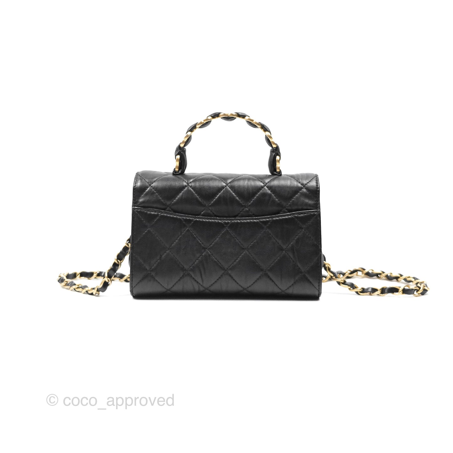 Chanel Mini Wrapped Handle Flap Bag Black Crumpled Lambskin Aged Gold Hardware 21S