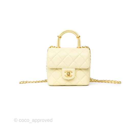 Chanel Crush Top Handle Flap Bag Yellow Lambskin Aged Gold Hardware
