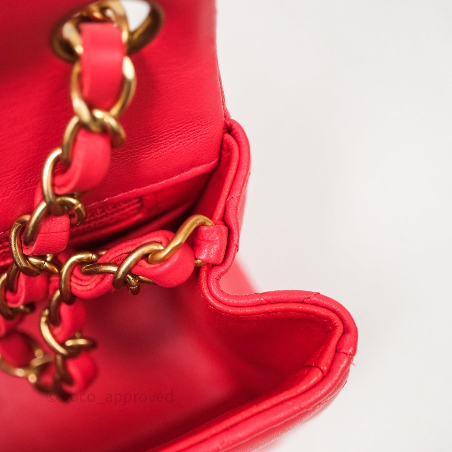 Chanel Mini Square Quilted Red Lambskin Aged Gold Hardware