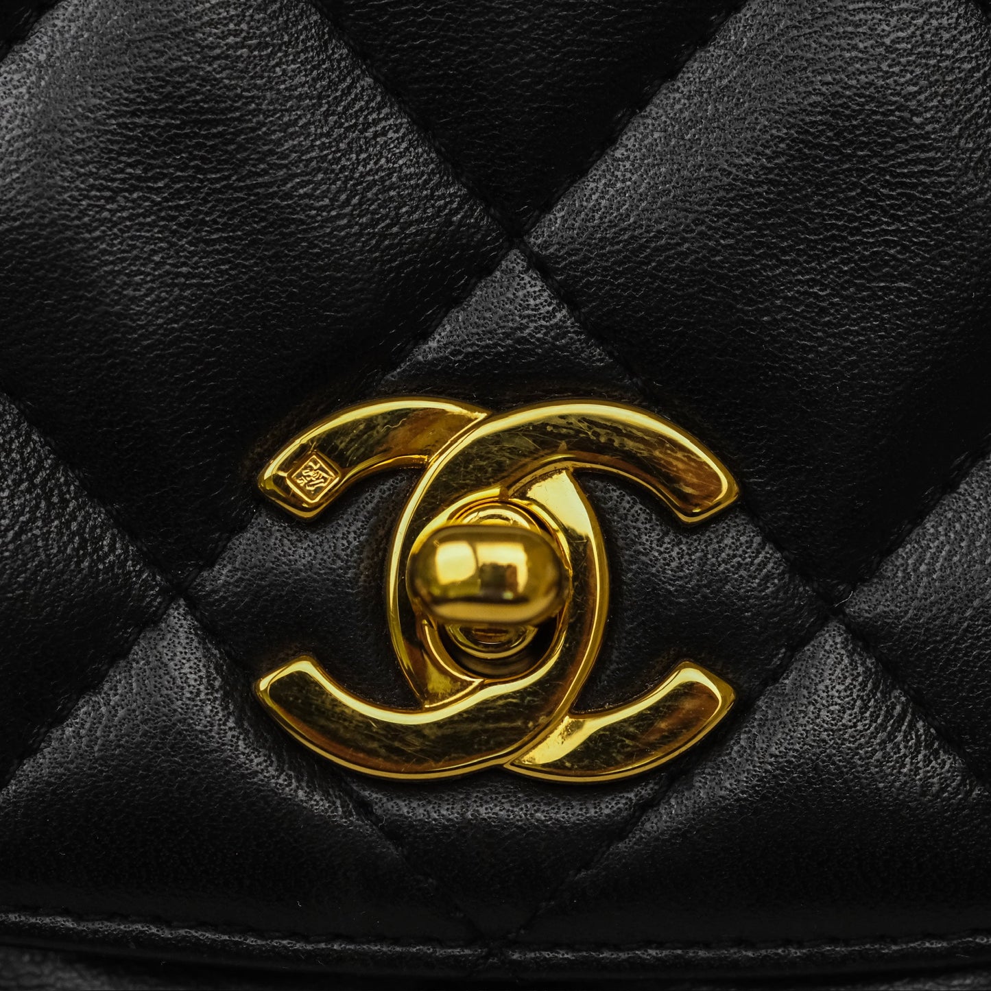 Chanel Vintage Half Moon Flap Shoulder Bag Black Lambskin 24K Gold Hardware