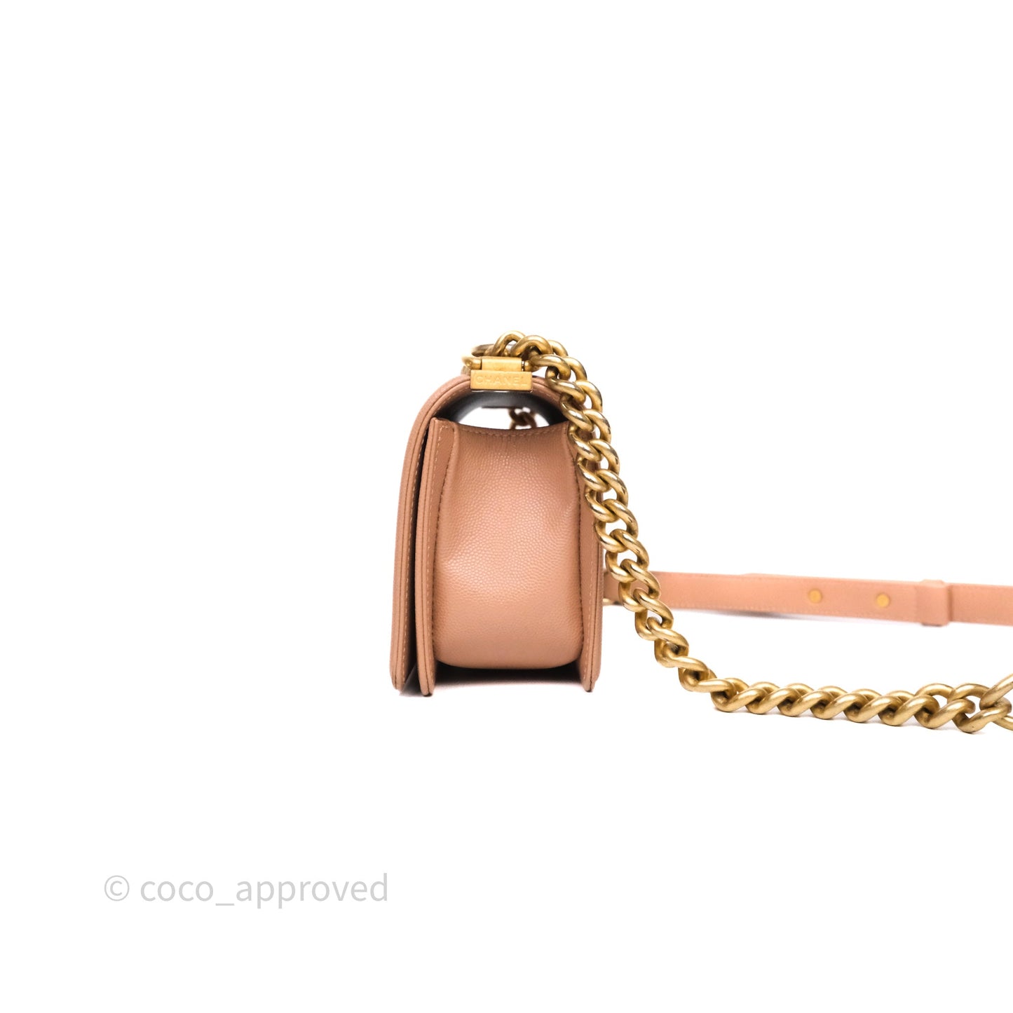 Chanel Small Boy Caviar Beige Pink Bag Aged Gold Hardware