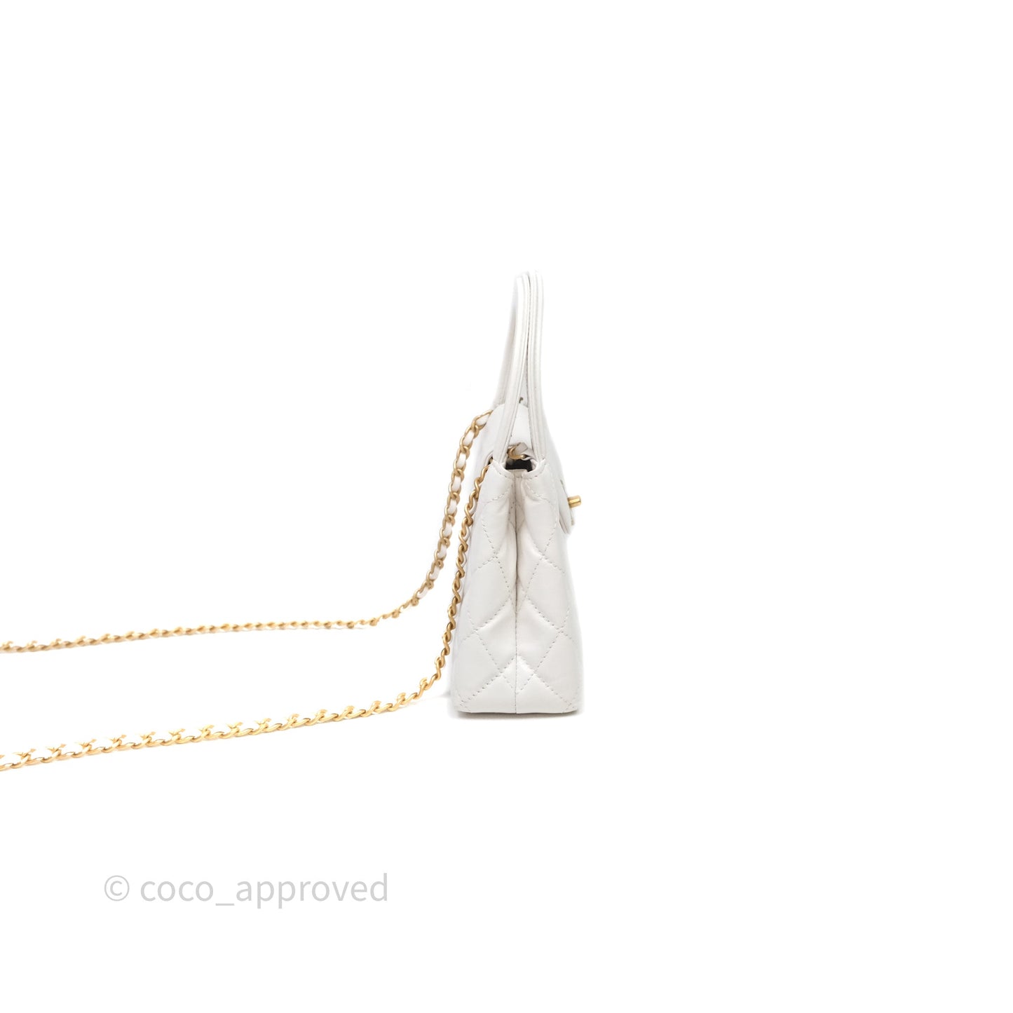 Chanel Kelly Bag Quilted White Lambskin Aged Gold Hardware