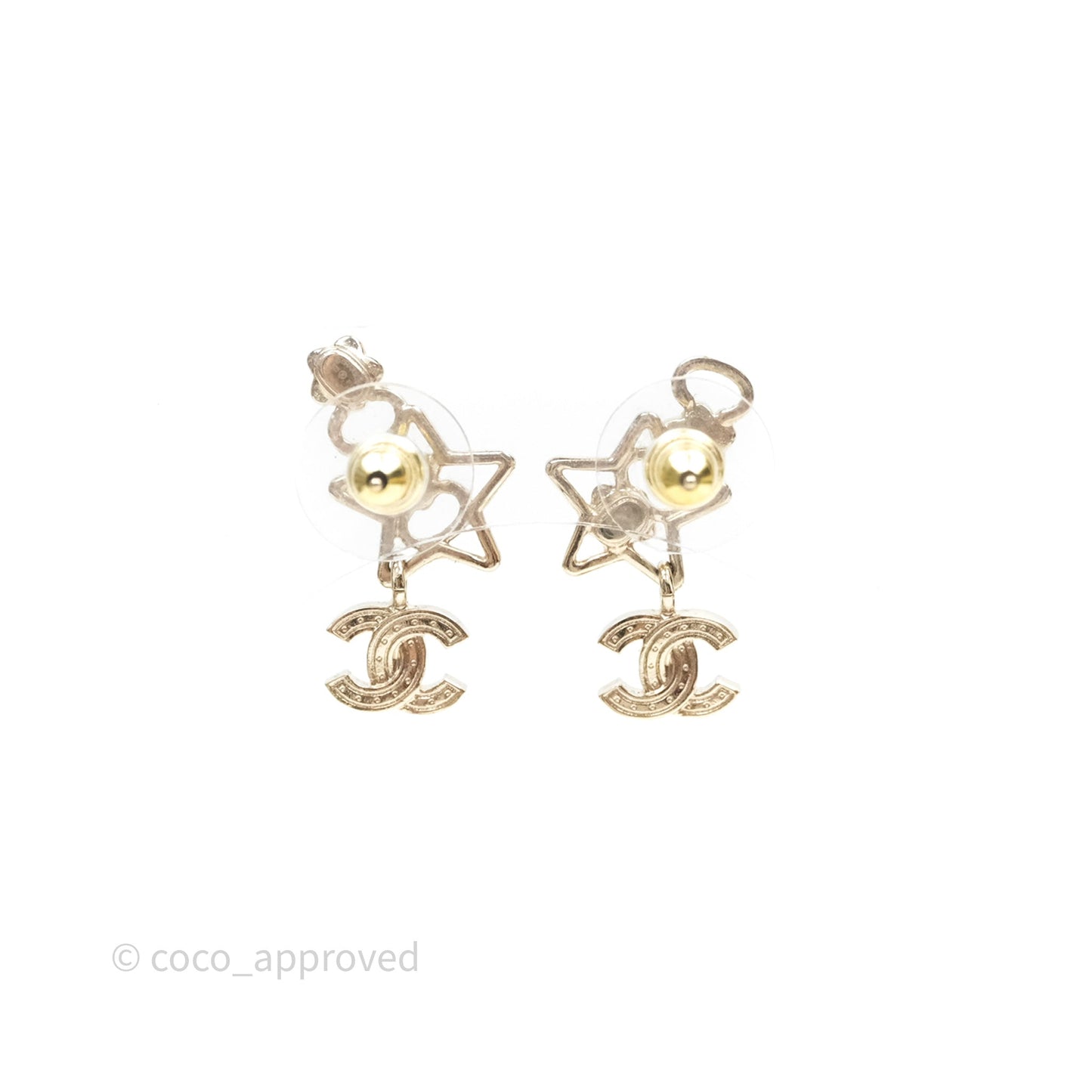 Chanel Crystal Drop CC Star Earrings Gold Tone 25P