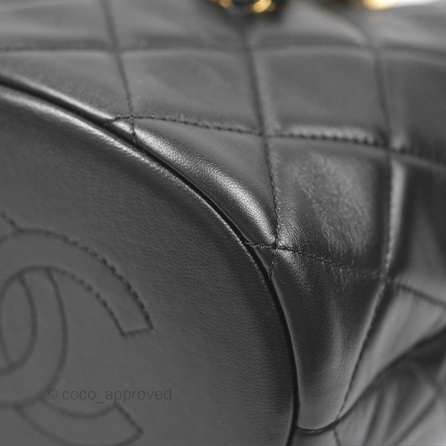 Chanel Quilted My Perfect with Pearl Drawstring Bucket Bag Black Lambskin Aged Gold Hardware