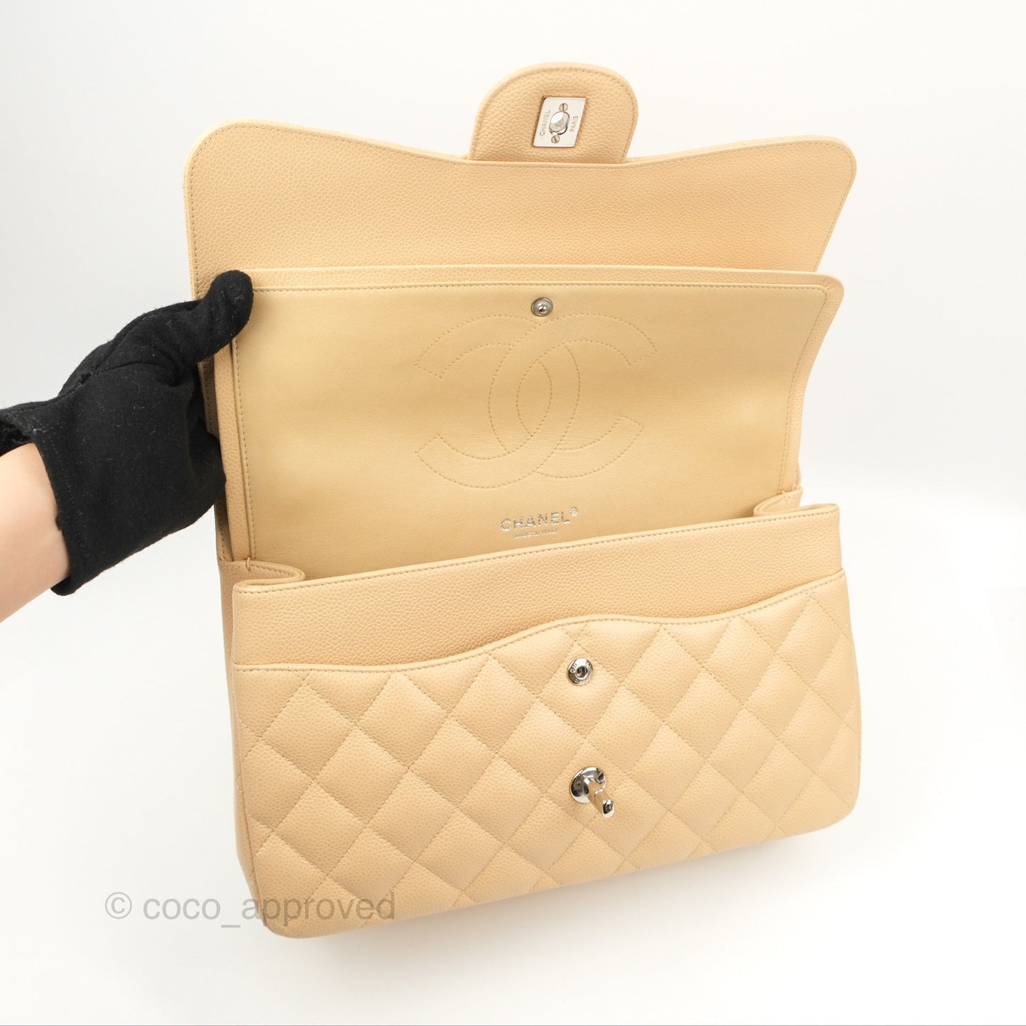 Chanel Jumbo Double Flap Beige Caviar Silver Hardware⁣⁣