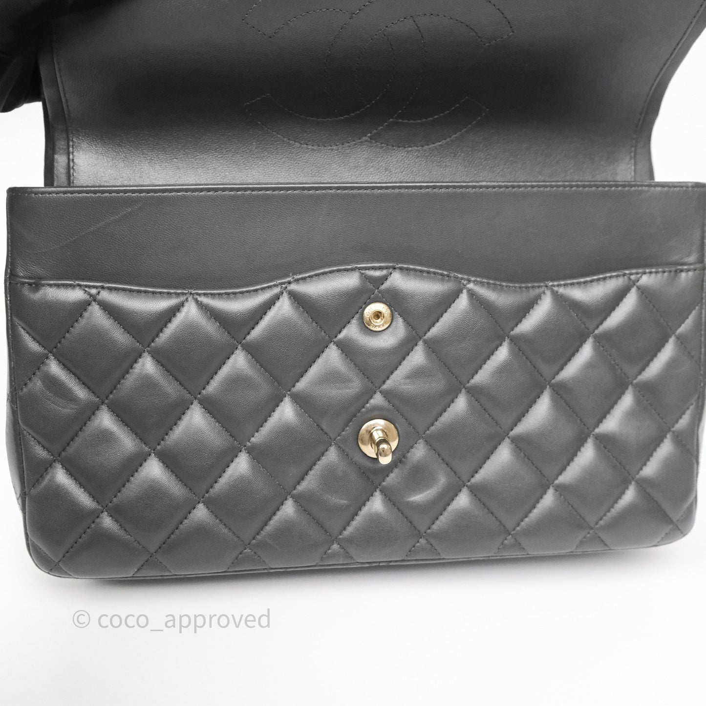 Chanel Jumbo Double Flap Dark Grey Lambskin Brushed Gold Hardware⁣⁣