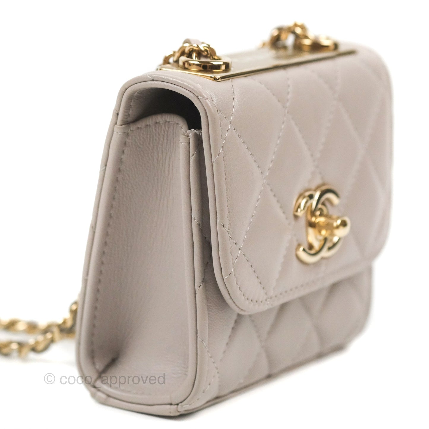 Chanel Mini Quilted Trendy CC Clutch With Chain Light Grey Lambskin Gold Hardware