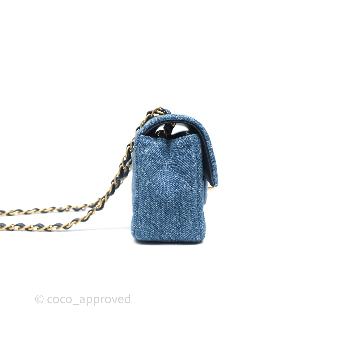Chanel Quilted Mini Rectangular Flap Denim Aged Gold Hardware