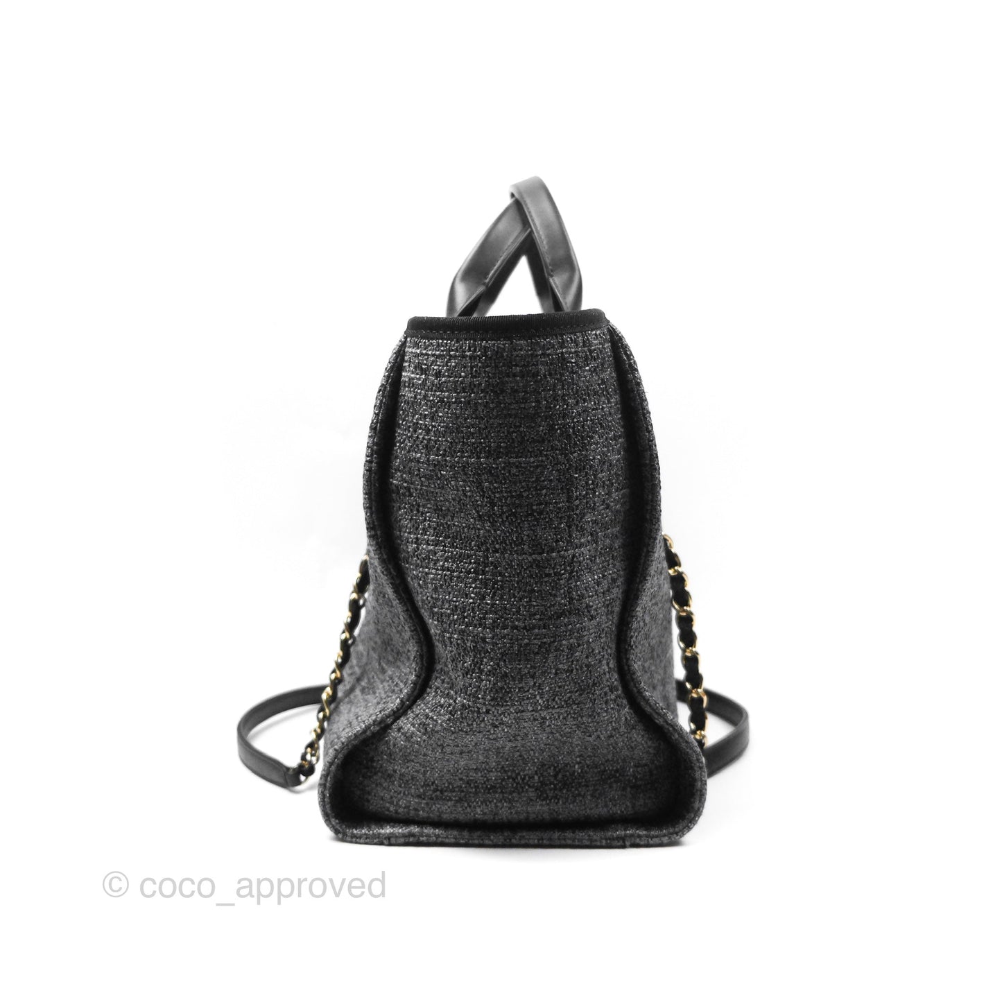 Chanel Large Deauville Glitter Black Grey Raffia Gold Hardware