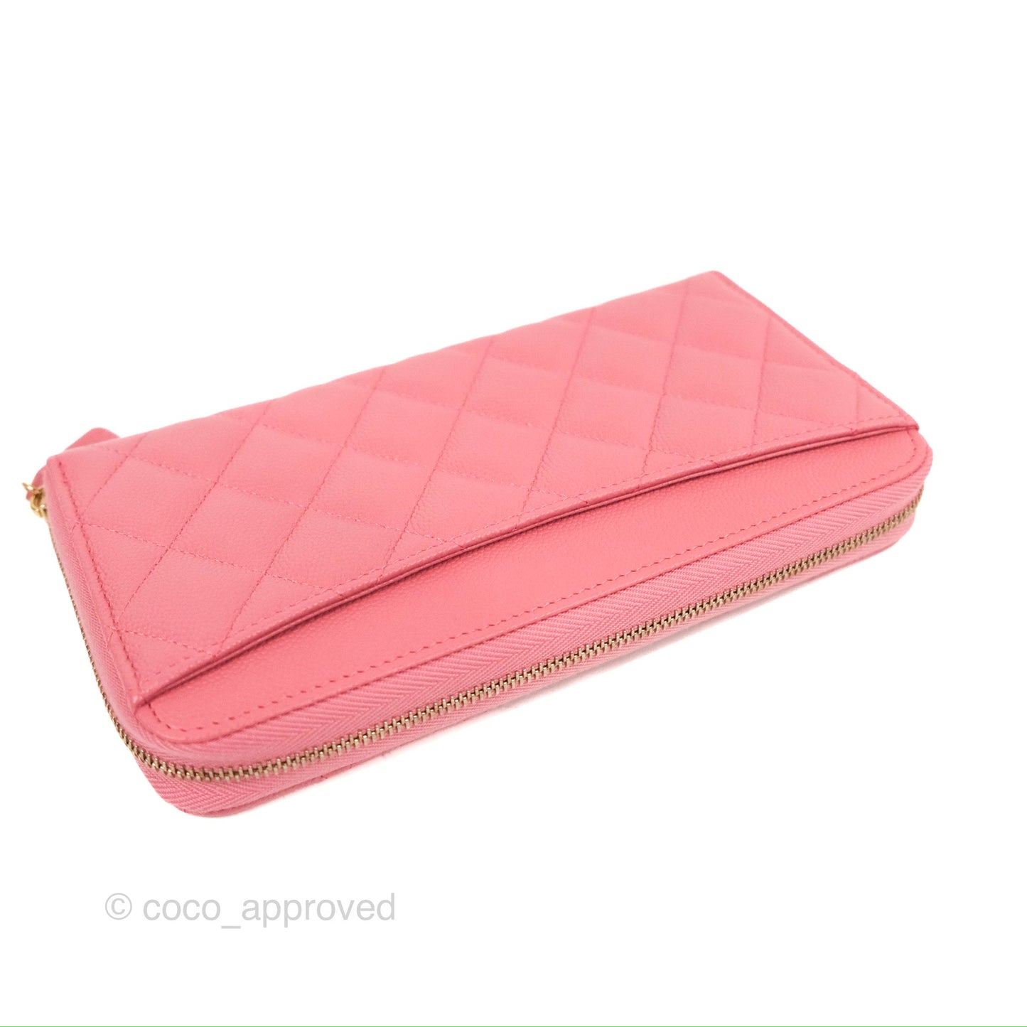 Chanel Classic Zip Long Wallet Quilted Pink Caviar Gold Hardware