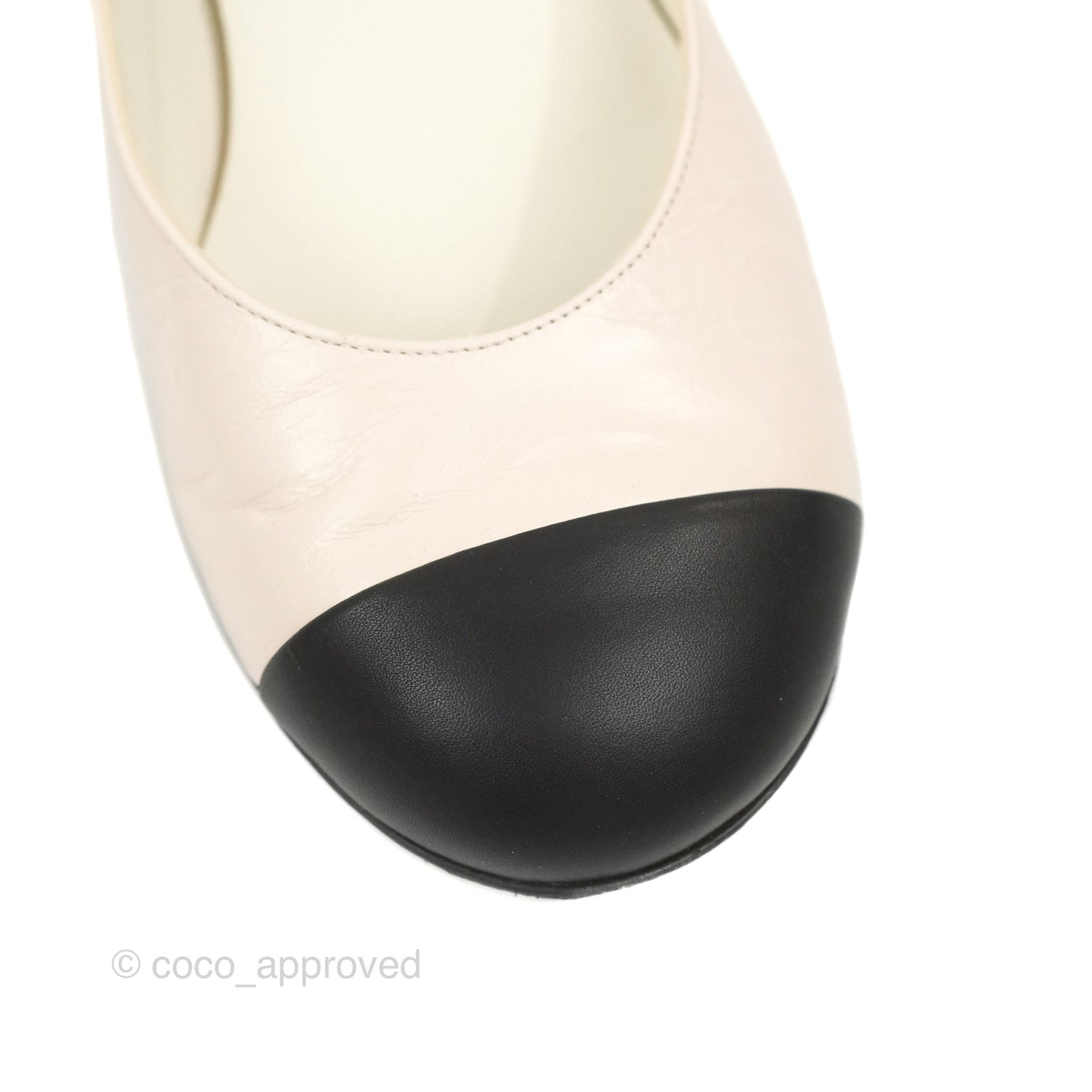 Chanel Mary Janes White Black Lambskin Shoes Size 37.5