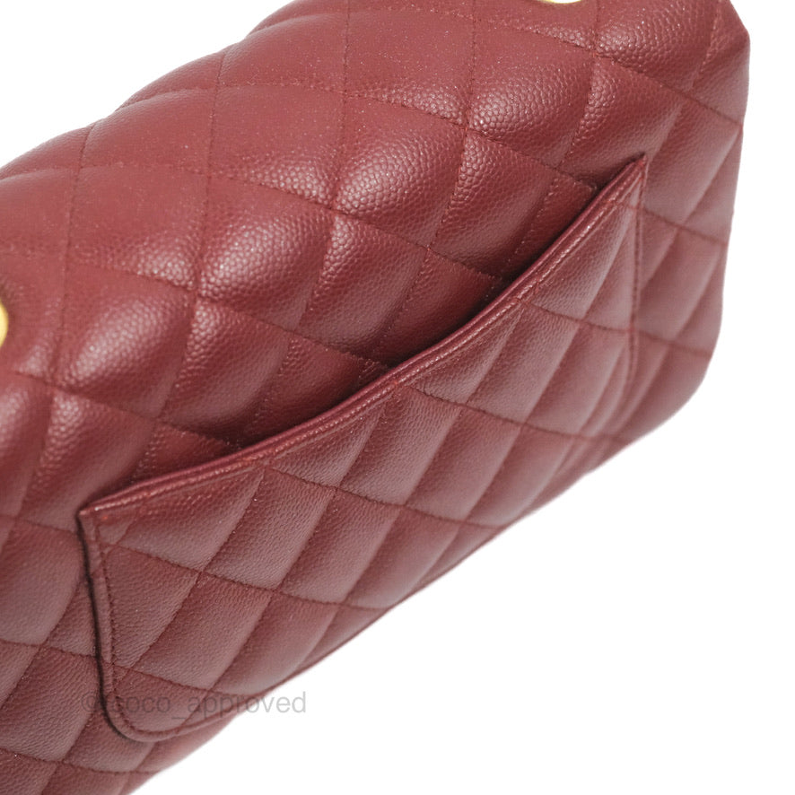 Chanel Classic Quilted Mini Rectangular Flap Iridescent Burgundy Caviar Aged Gold Hardware