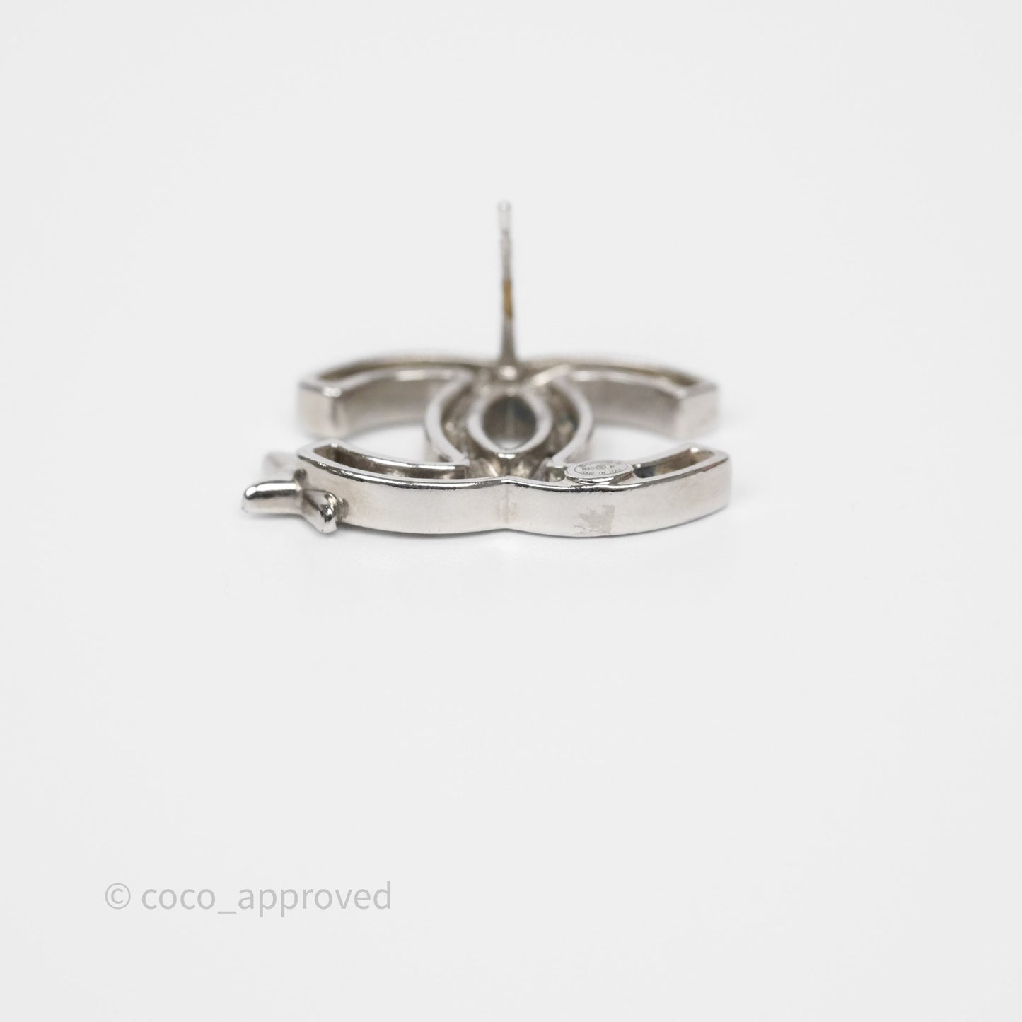 Chanel Crystal CC Star Earrings Silver Tone 20P