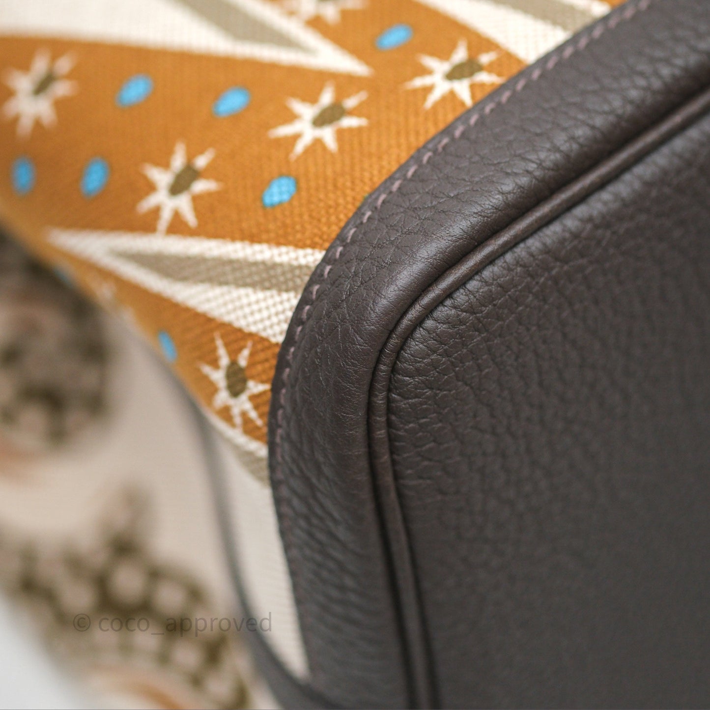 Hermès Garden Party 36 Printed H Plume Canvas/ Negonda Caramel 28/ Ecru-beige 14/ Ebene 46