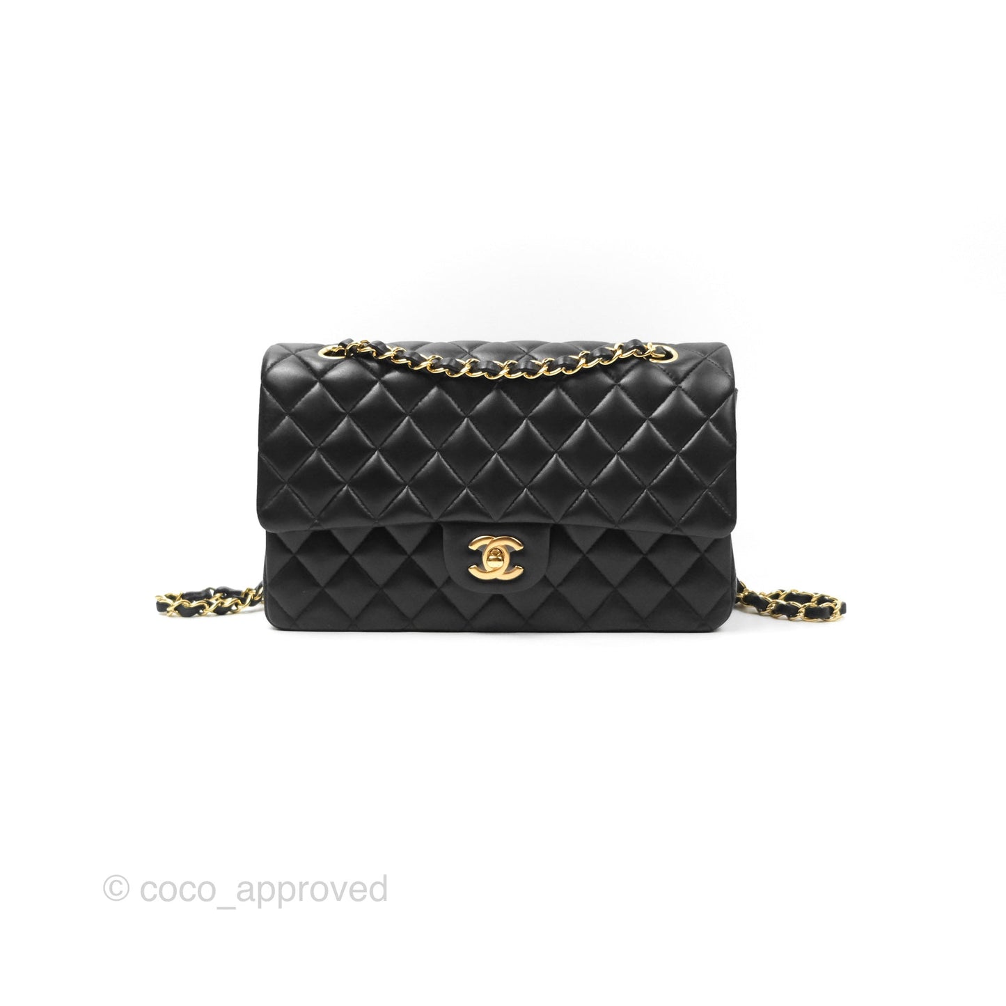 Chanel Classic M/L Medium Flap Quilted Black Lambskin Gold Hardware