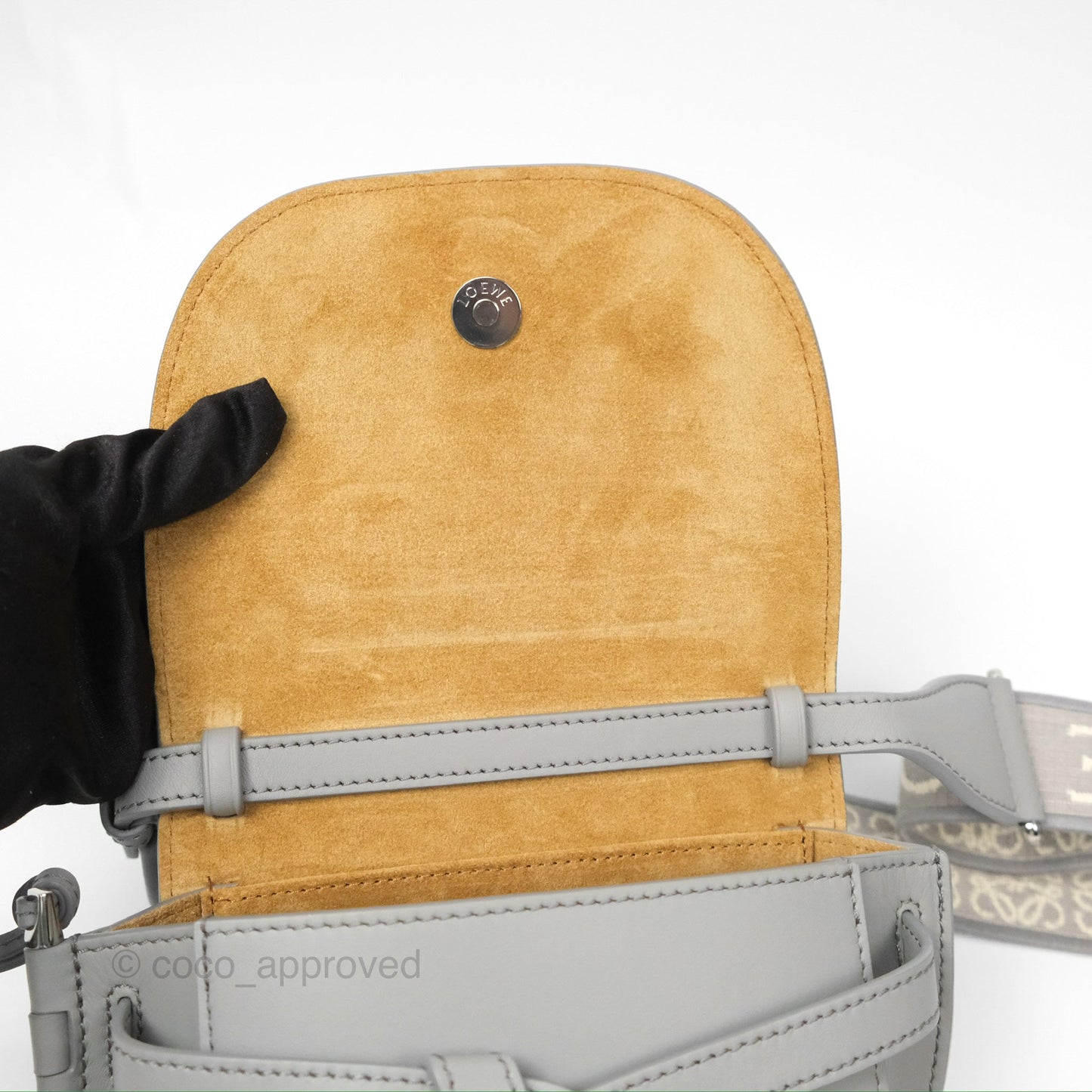 Loewe Mini Gate Dual Bag in Soft Calfskin & Jacquard Strap Light Grey