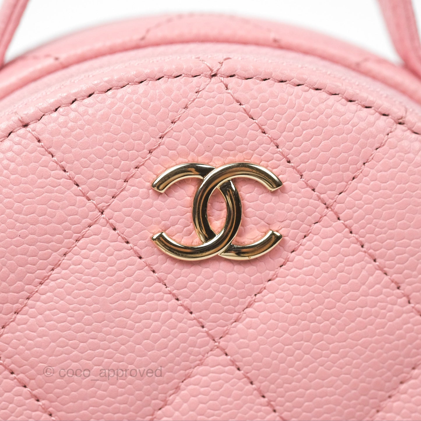 Chanel Mini Round Vanity Bag Handle With Care Pink Caviar 22C