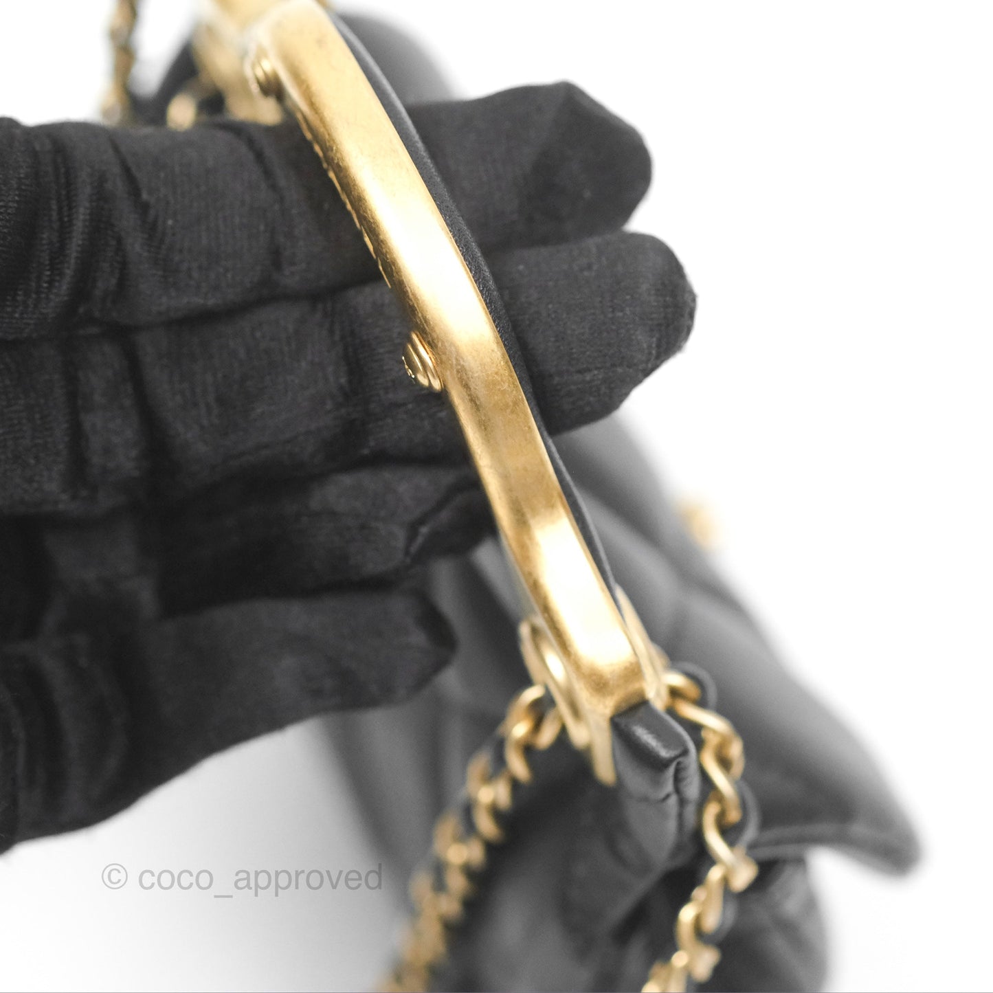 Chanel Lady Handle Flap Card Holder With Chain Black Calfskin Gold Hardware