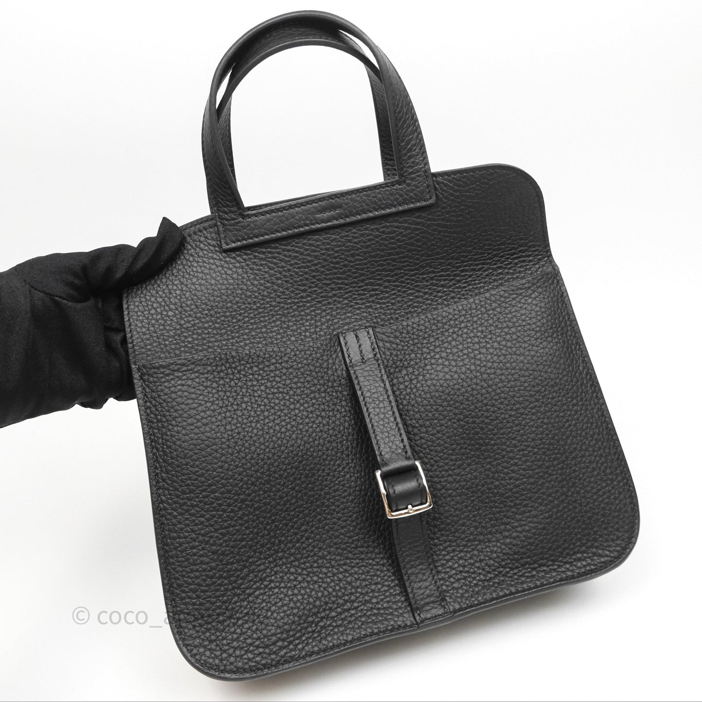 Hermès Halzan 25 Black Noir 89 Clemence Palladium Hardware