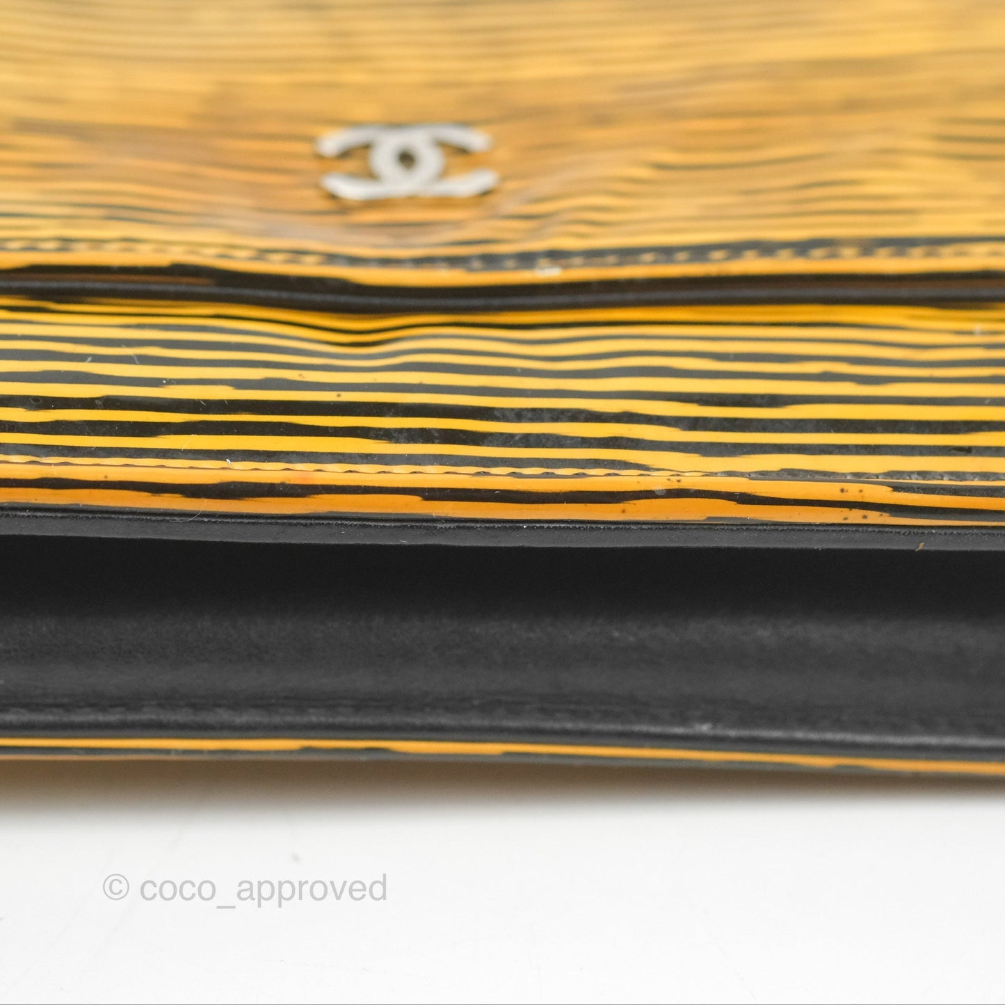 Chanel Wallet on Chain Yellow Black Striped Patent Silver Hardware