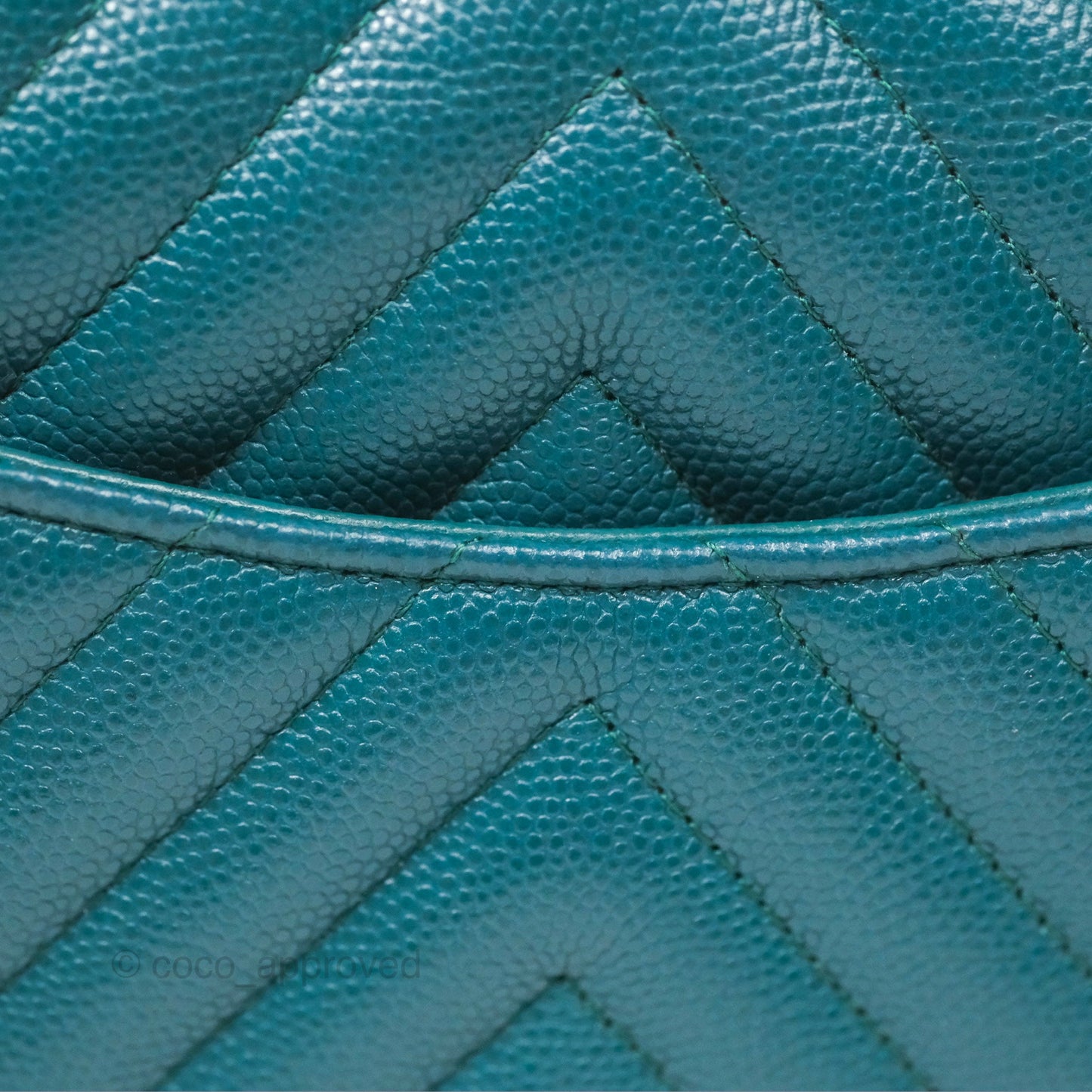Chanel Mini Square Flap Chevron Teal Caviar Gold Hardware