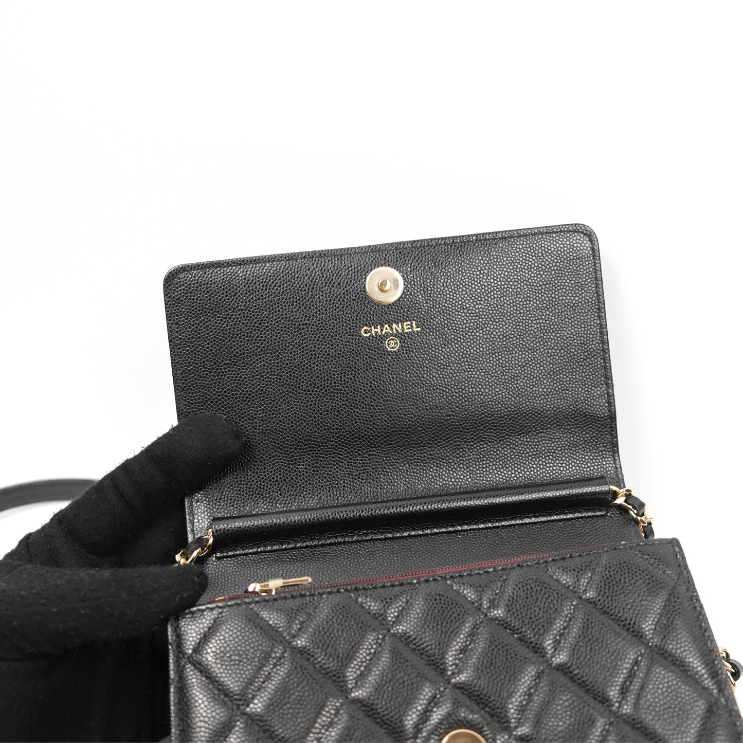 Chanel Square Flap WOC Black Caviar Gold Hardware