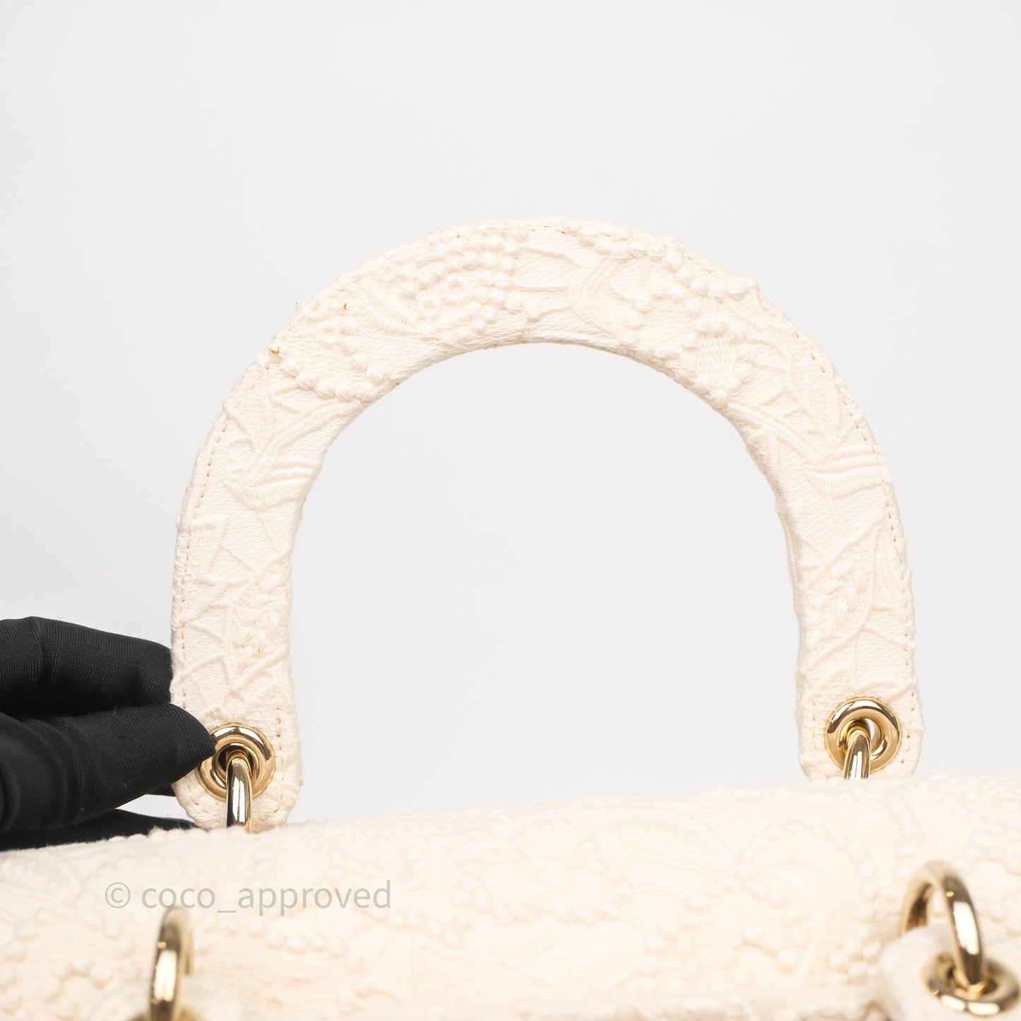 Christian Dior Lace Medium Lady Dior Ivory White Gold Hardware