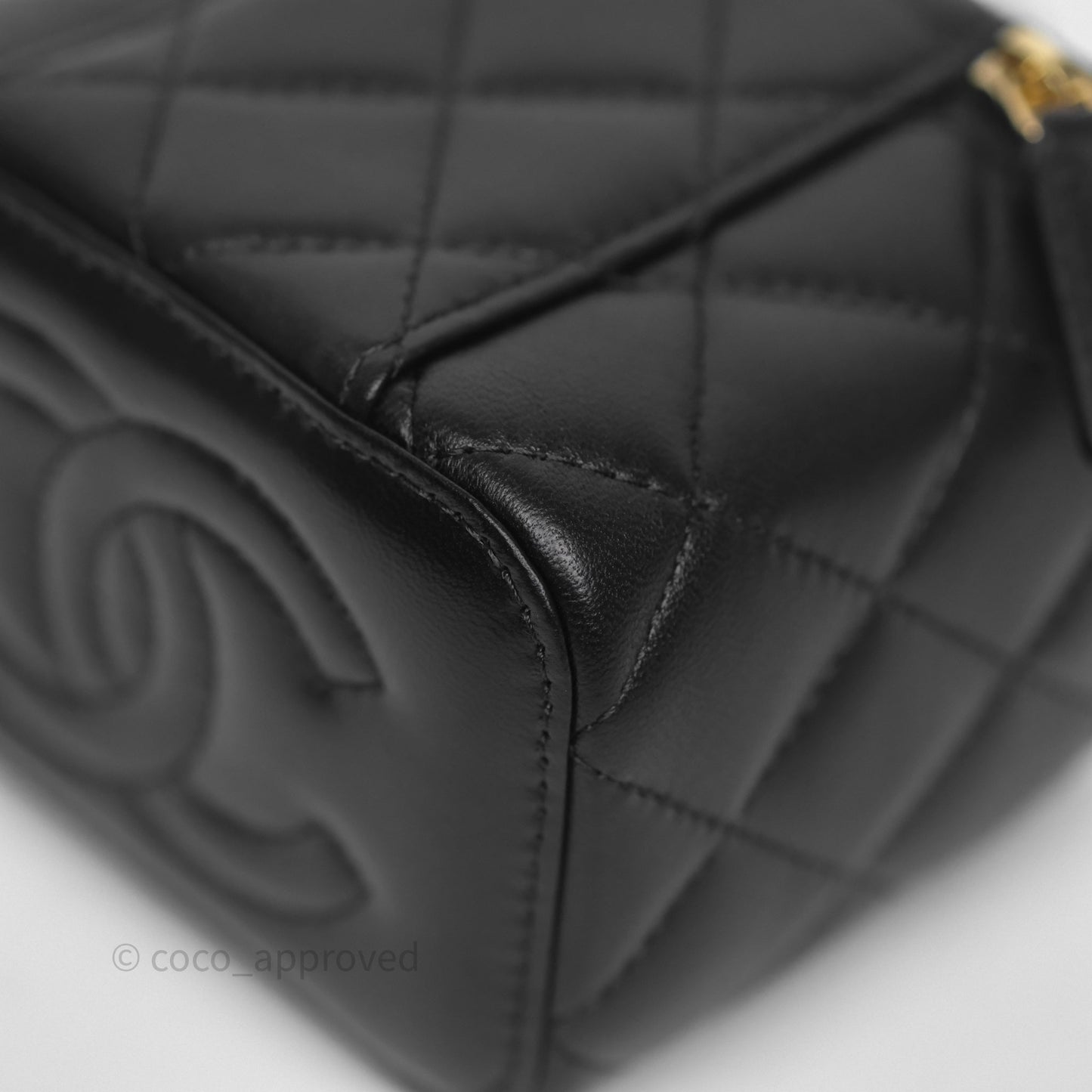 Chanel Mini Vanity With Double Chain Black Lambskin Aged Gold Hardware