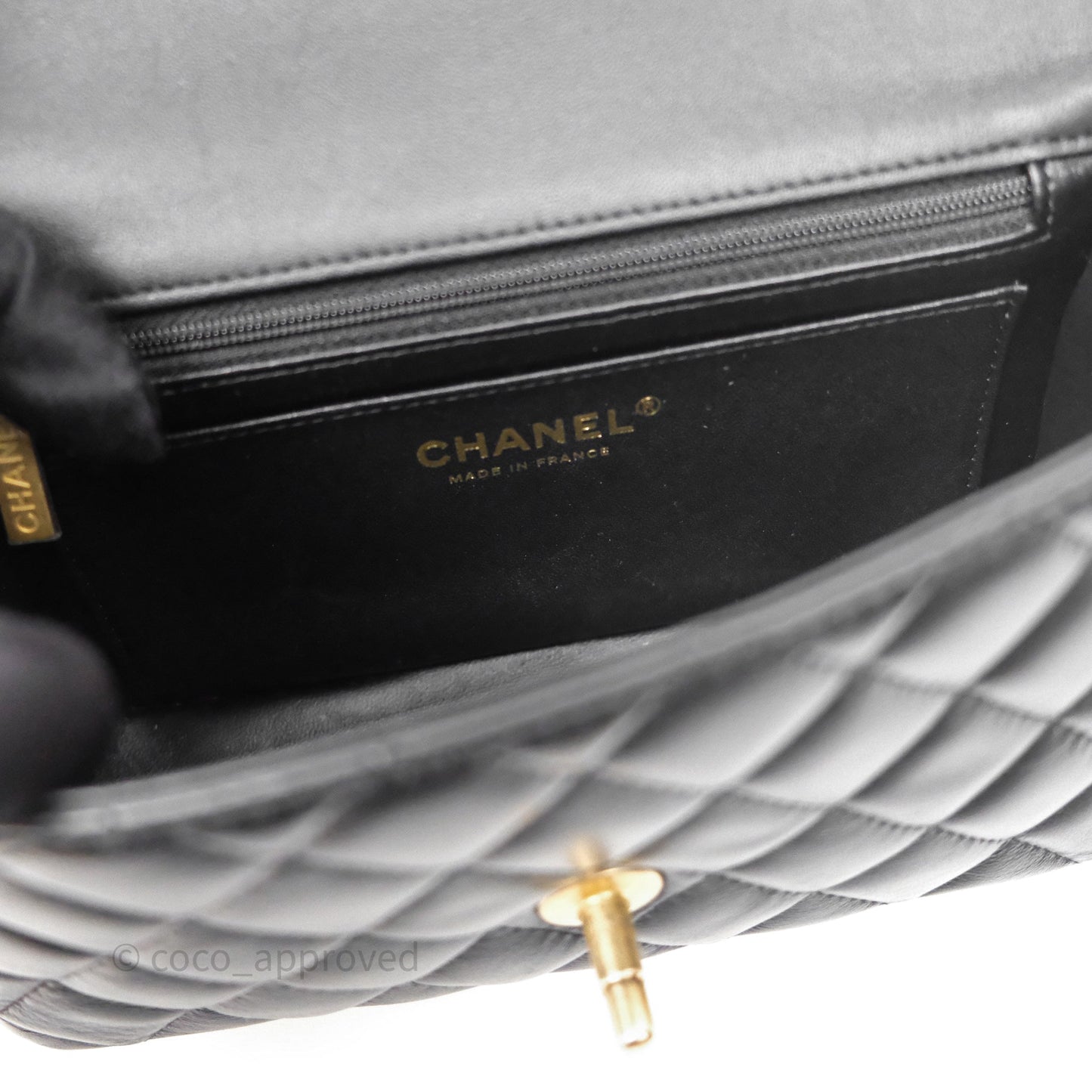 Chanel Metal Top Handle Mini Rectangular Flap Bag Black Lambskin Aged Gold Hardware