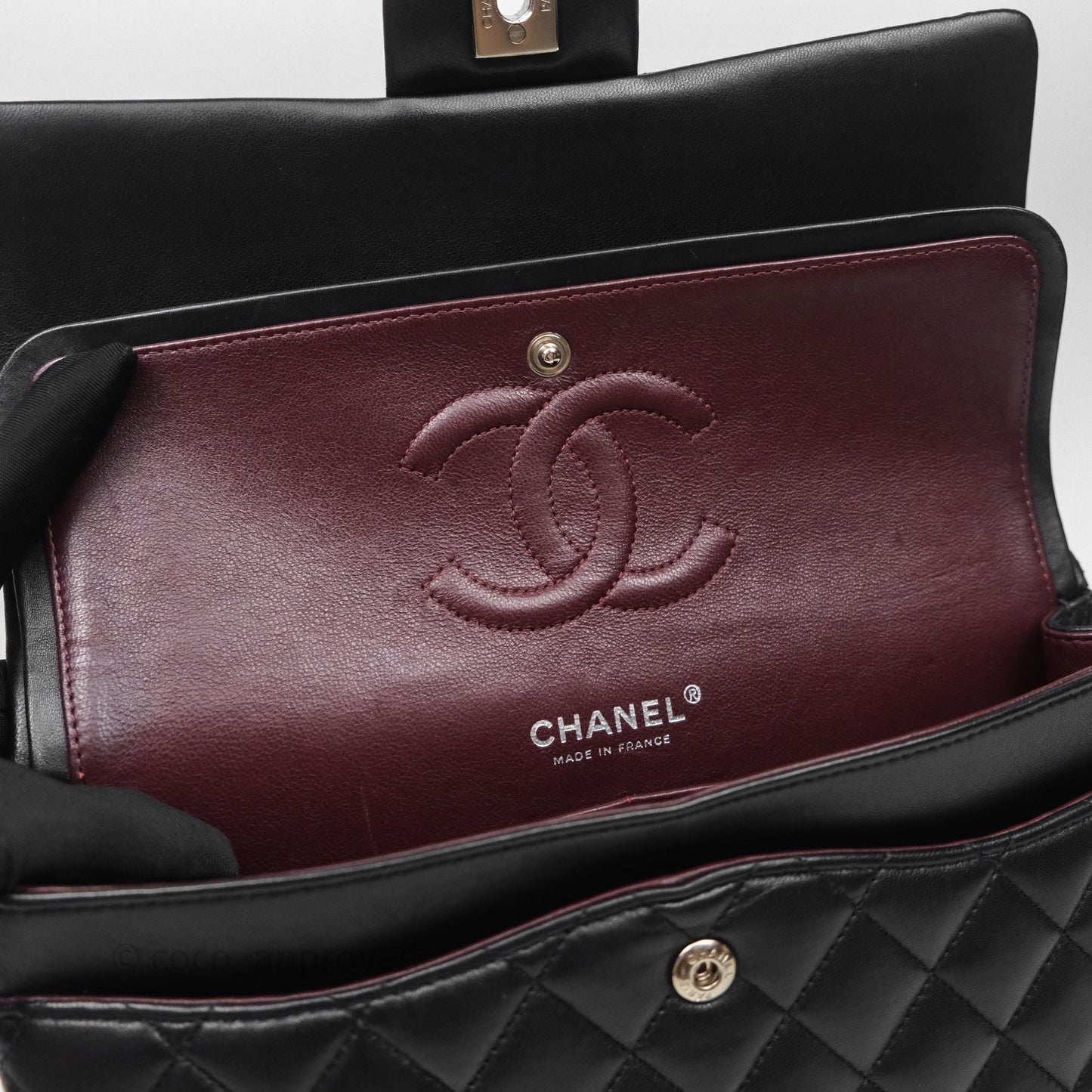 Chanel Classic M/L Medium Flap Quilted Black Lambskin Silver Hardware