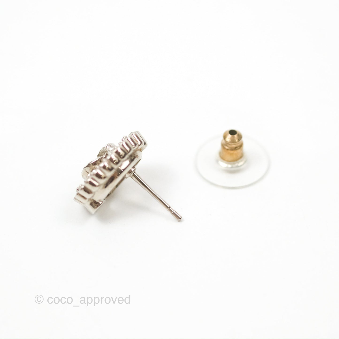 Chanel Crystal CC Earrings Silver Tone 22B