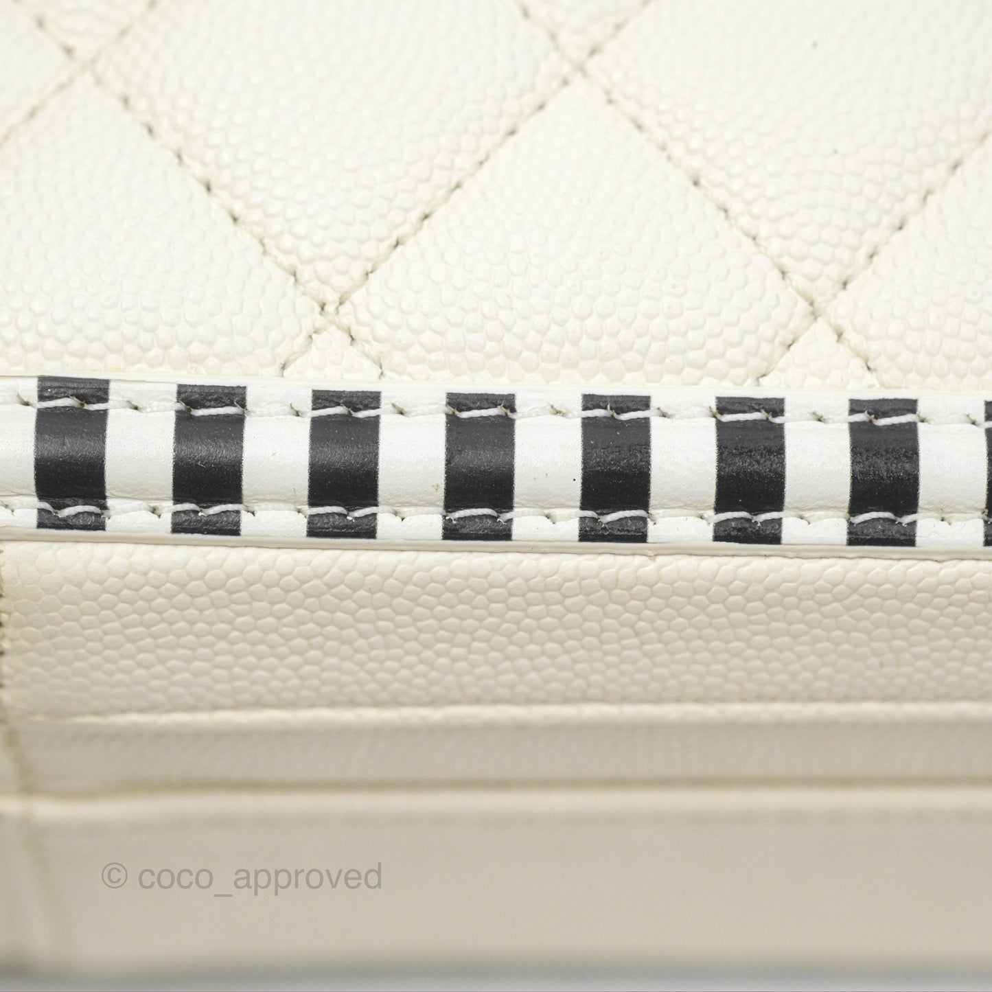 Chanel Quilted Medium CC Filigree Vanity Case White Black Stripe Caviar Silver Hardware