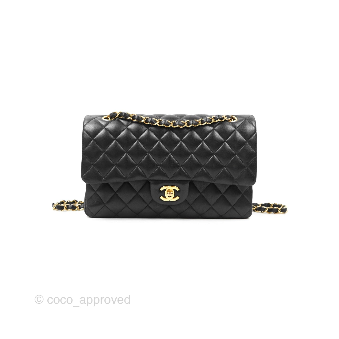 Chanel Classic M/L Medium Flap Quilted Black Lambskin Gold Hardware