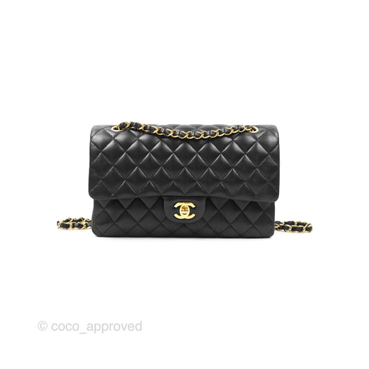 Chanel Classic M/L Medium Flap Quilted Black Lambskin Gold Hardware