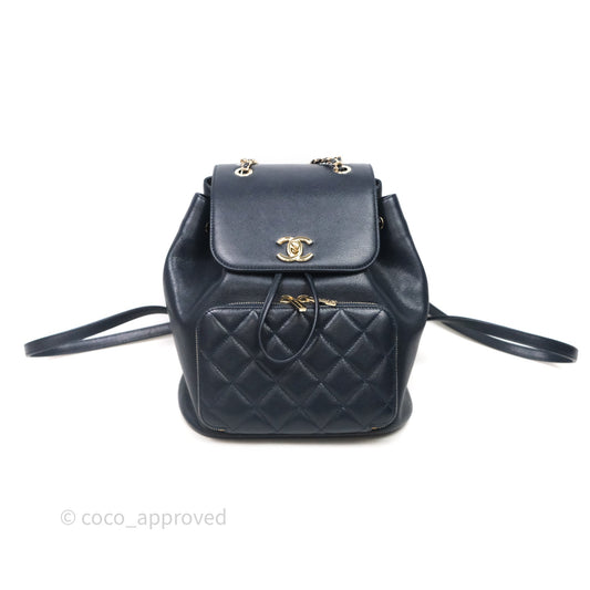 Chanel Quilted Business Affinity Backpack Navy Caviar Light Gold Hardware