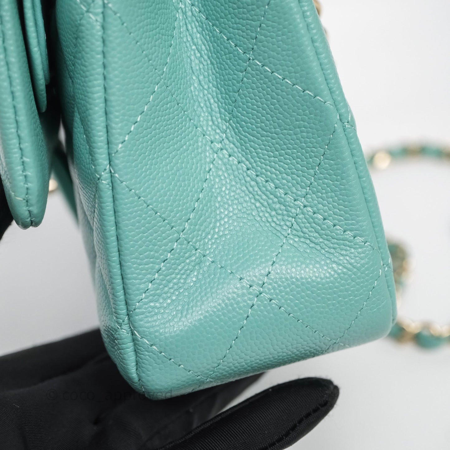 Chanel Classic M/L Medium Flap Quilted Tiffany Green Caviar Gold Hardware