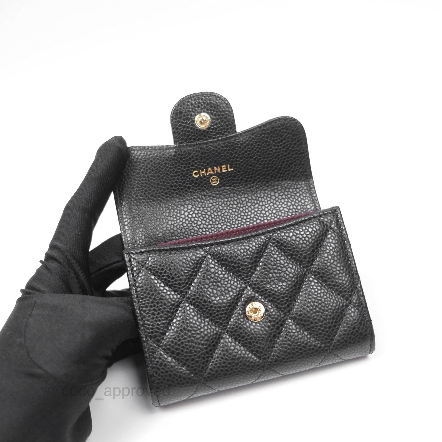 Chanel Caviar Quilted Flap Card Holder Black Gold Hardware