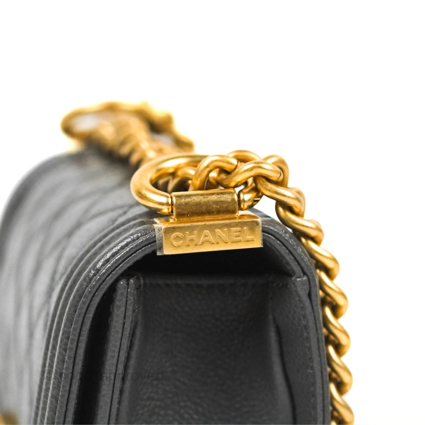 Chanel Mini Boy Dark Grey Caviar Aged Gold Hardware
