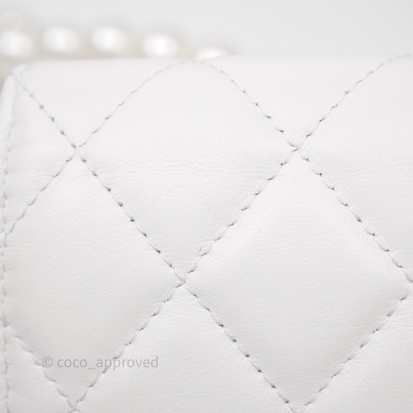 Chanel Mini Wallet On Large Pearl Chain WOC Quilted White Lambskin Gold Hardware