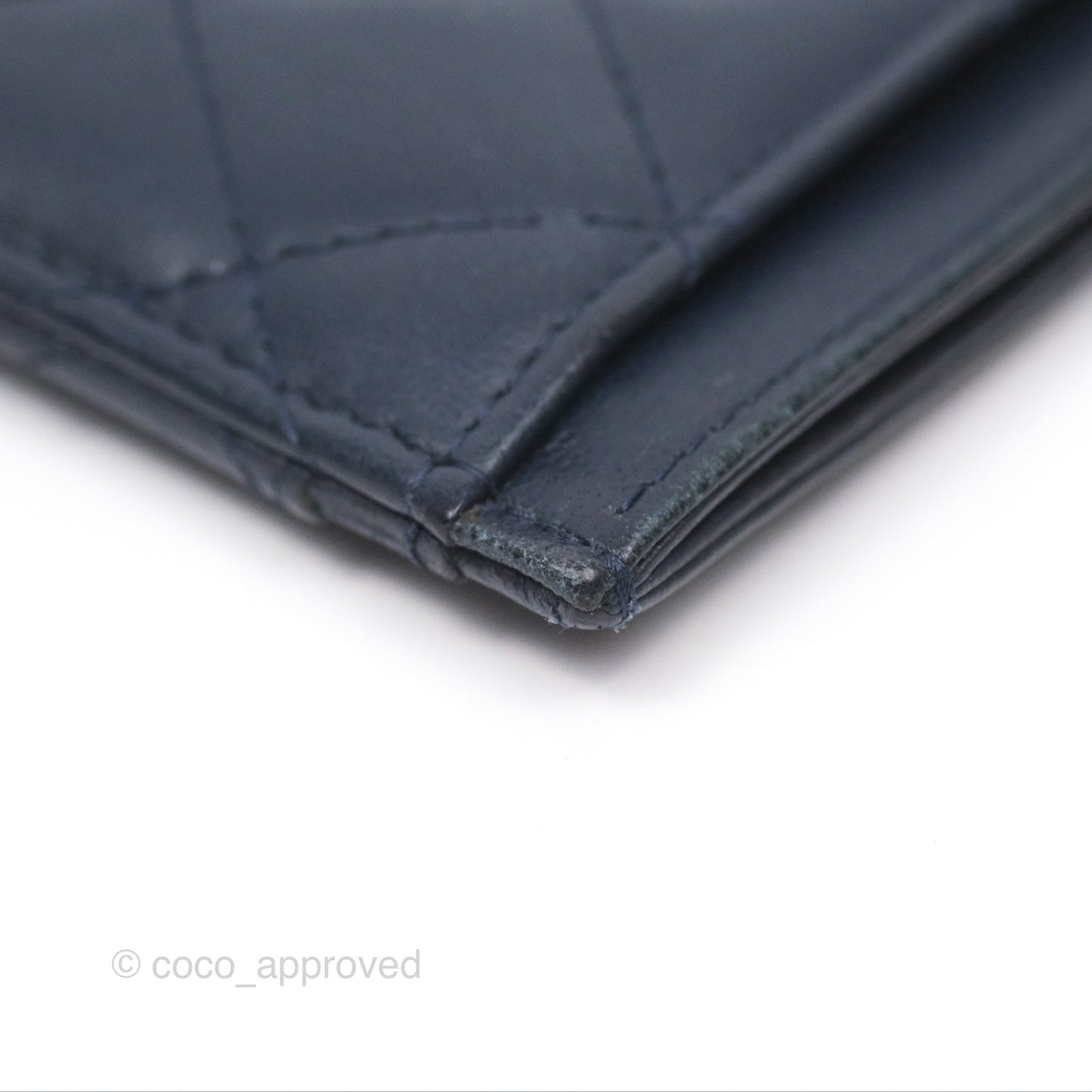 Chanel Quilted Classic Flat Card Holder Navy Sliver Hardware