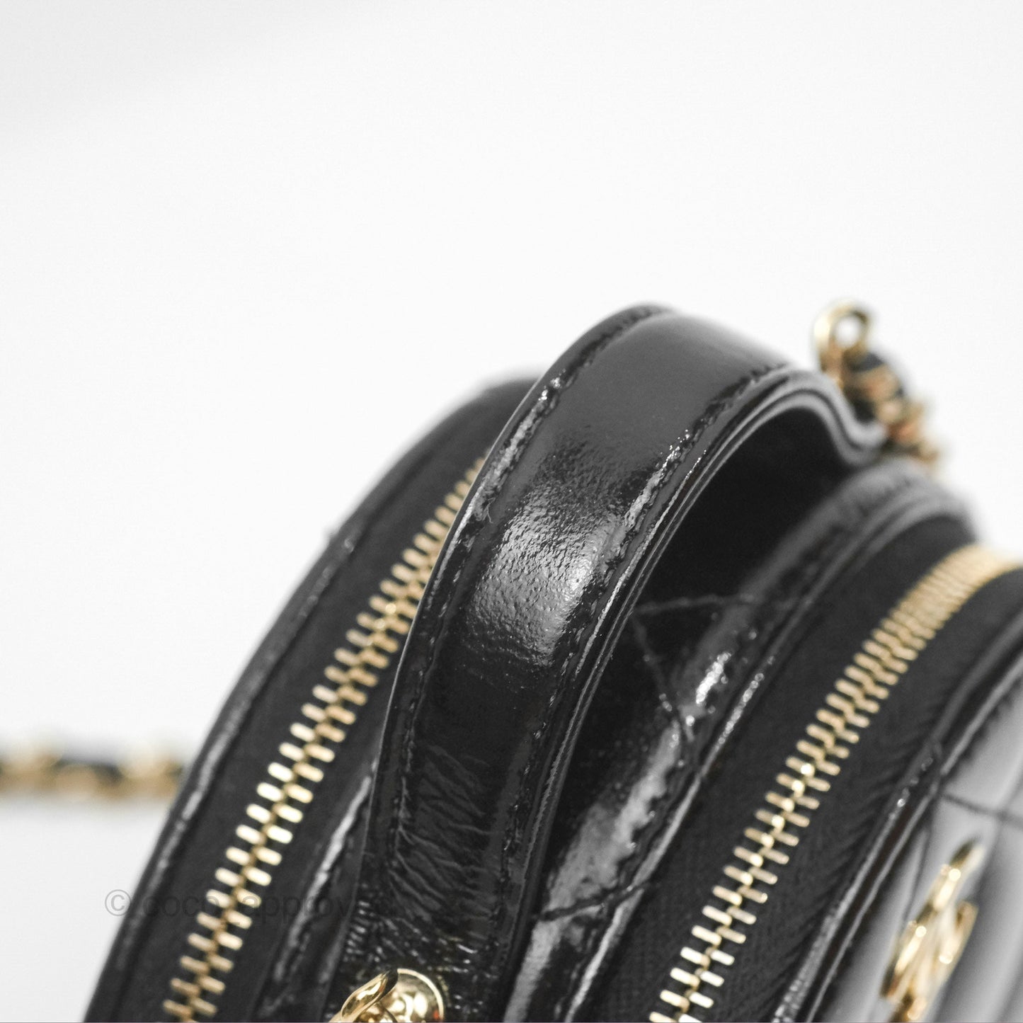 Chanel Mini Round Vanity Bag Handle With Care Black Glazed Lambskin 22C