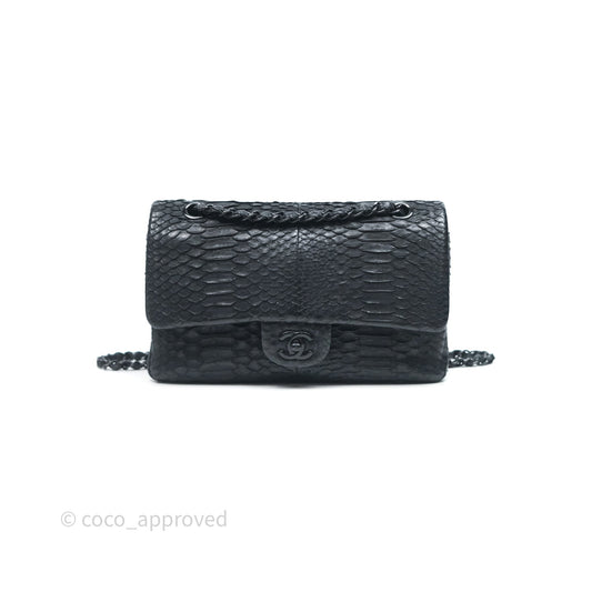 Chanel Classic M/L Medium Flap So Black Python Black Hardware