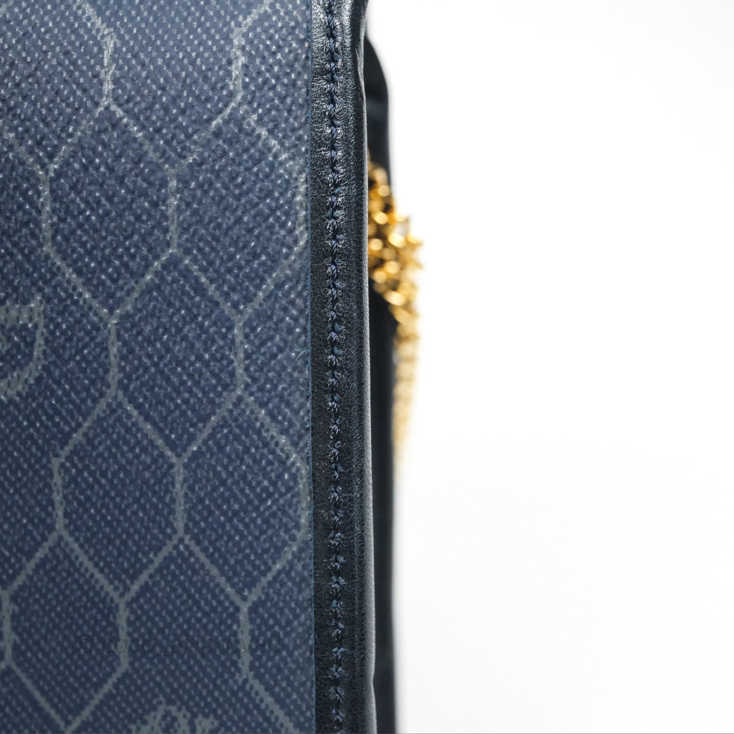Christian Dior Vintage Honeycomb Flap Bag Navy Gold Hardware