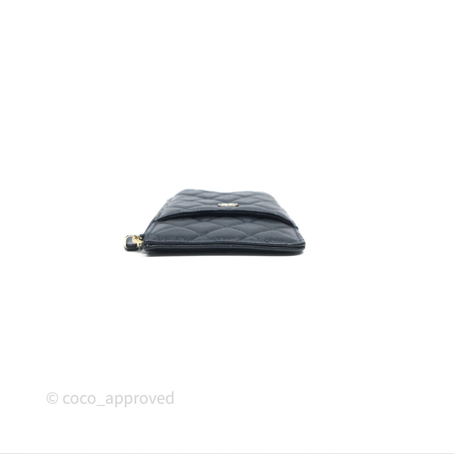 Chanel Classic Flat Navy Caviar Wallet Pouch Gold Hardware
