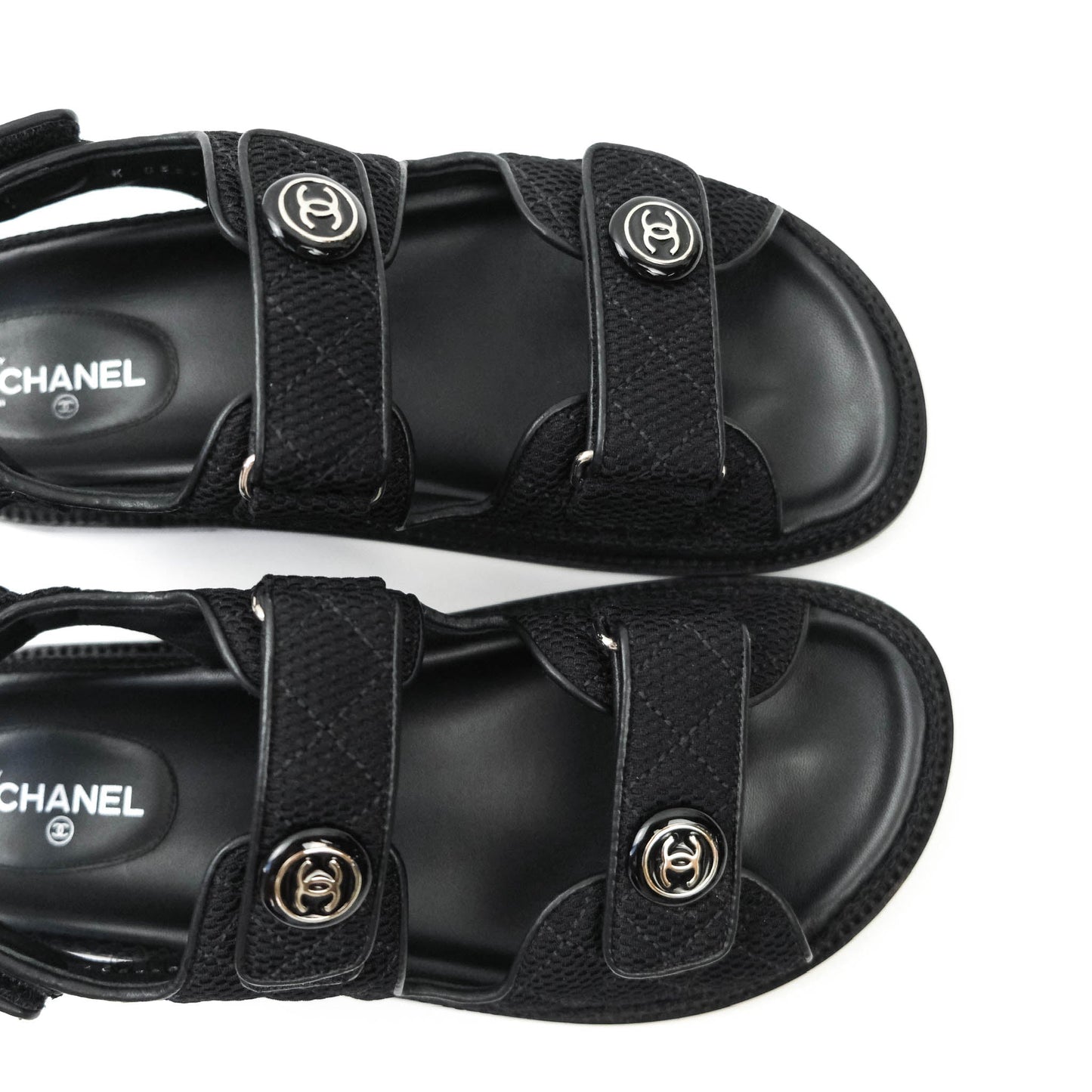 Chanel CC Black Fabric Slide Strap Flat Dad Sandals 21C