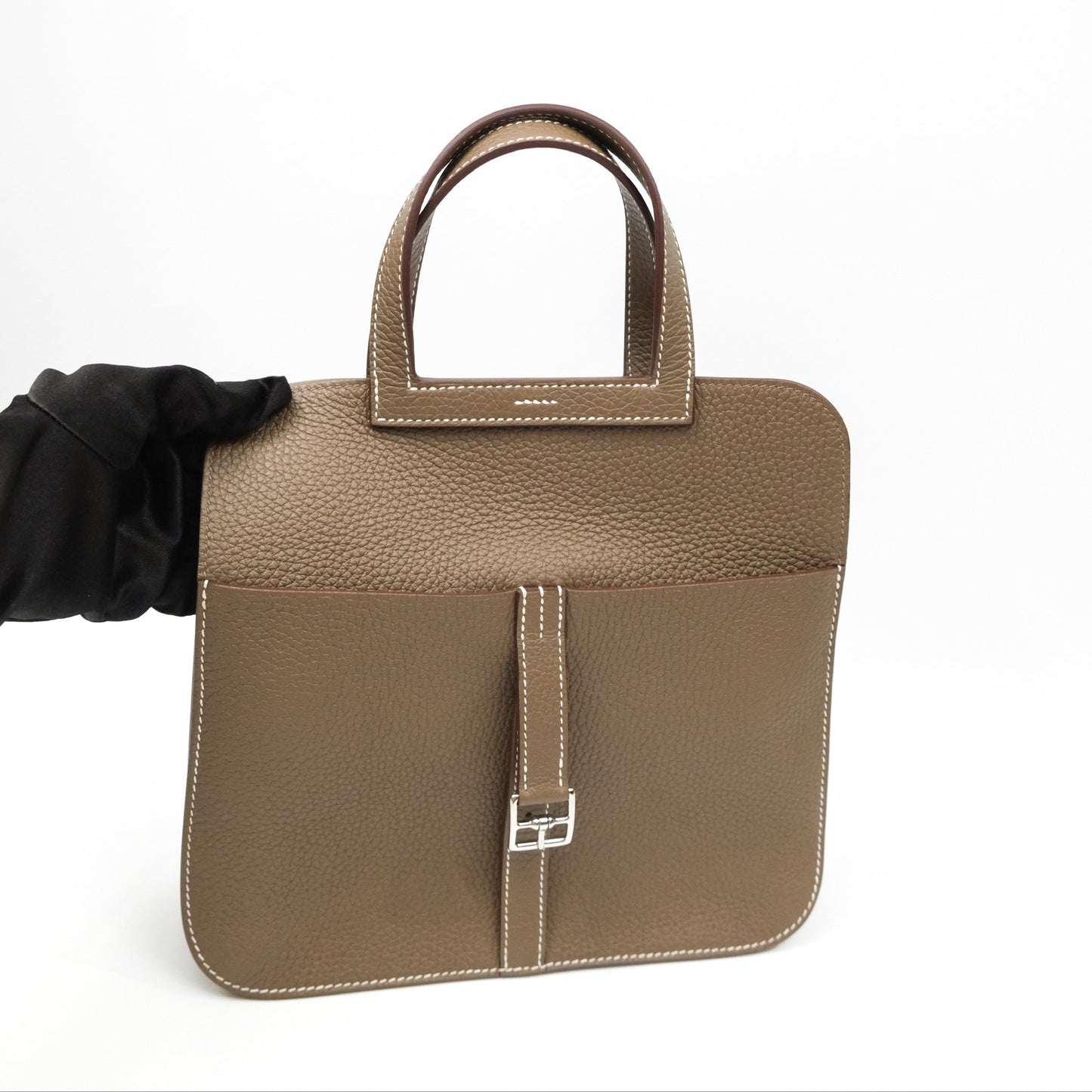 Hermès Halzan 25 Etoupe Clemence Palladium Hardware