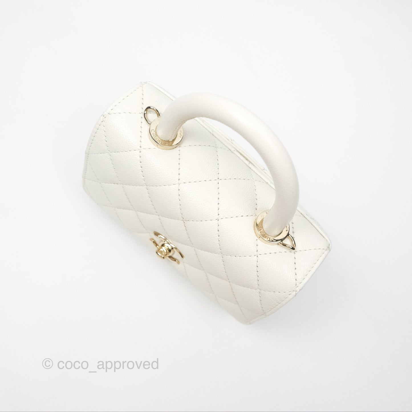 Chanel Mini Coco Handle White Caviar Gold Hardware